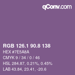 カラーコード: RGB 126.1 90.8 138 | qconv.com