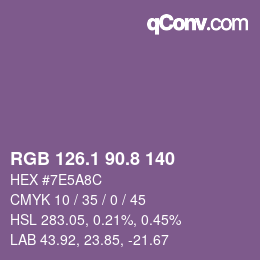 カラーコード: RGB 126.1 90.8 140 | qconv.com