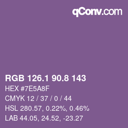 カラーコード: RGB 126.1 90.8 143 | qconv.com