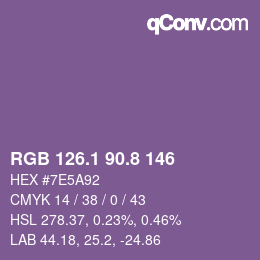 カラーコード: RGB 126.1 90.8 146 | qconv.com