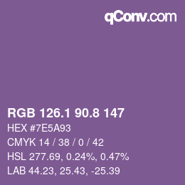 カラーコード: RGB 126.1 90.8 147 | qconv.com