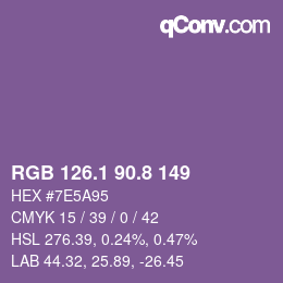 カラーコード: RGB 126.1 90.8 149 | qconv.com