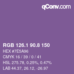 カラーコード: RGB 126.1 90.8 150 | qconv.com