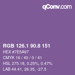 カラーコード: RGB 126.1 90.8 151 | qconv.com