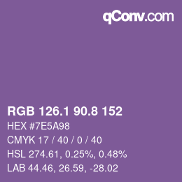 カラーコード: RGB 126.1 90.8 152 | qconv.com