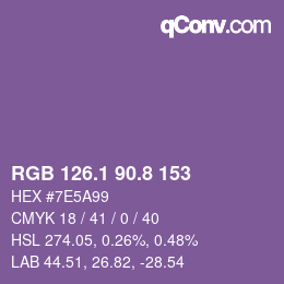 カラーコード: RGB 126.1 90.8 153 | qconv.com