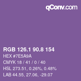 カラーコード: RGB 126.1 90.8 154 | qconv.com