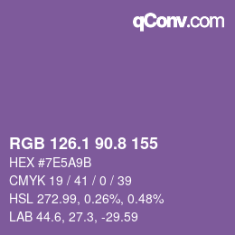カラーコード: RGB 126.1 90.8 155 | qconv.com