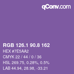 カラーコード: RGB 126.1 90.8 162 | qconv.com