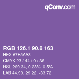 カラーコード: RGB 126.1 90.8 163 | qconv.com