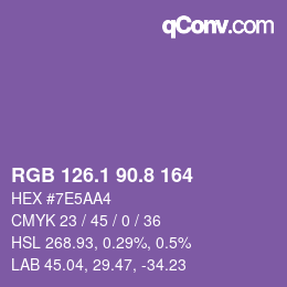 カラーコード: RGB 126.1 90.8 164 | qconv.com