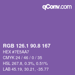 カラーコード: RGB 126.1 90.8 167 | qconv.com