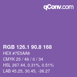 カラーコード: RGB 126.1 90.8 168 | qconv.com