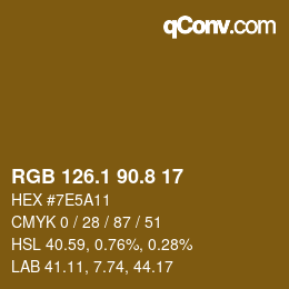 カラーコード: RGB 126.1 90.8 17 | qconv.com