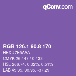 カラーコード: RGB 126.1 90.8 170 | qconv.com