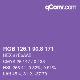 カラーコード: RGB 126.1 90.8 171 | qconv.com