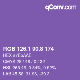 カラーコード: RGB 126.1 90.8 174 | qconv.com
