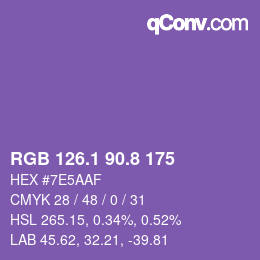 カラーコード: RGB 126.1 90.8 175 | qconv.com