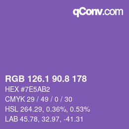 カラーコード: RGB 126.1 90.8 178 | qconv.com