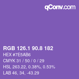カラーコード: RGB 126.1 90.8 182 | qconv.com