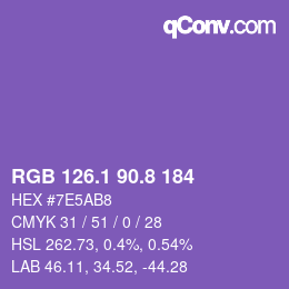 カラーコード: RGB 126.1 90.8 184 | qconv.com