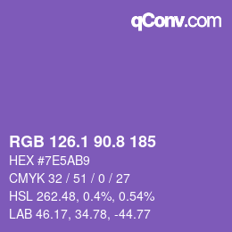 カラーコード: RGB 126.1 90.8 185 | qconv.com