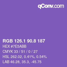 カラーコード: RGB 126.1 90.8 187 | qconv.com