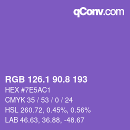 カラーコード: RGB 126.1 90.8 193 | qconv.com