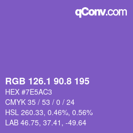 カラーコード: RGB 126.1 90.8 195 | qconv.com