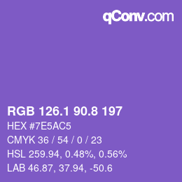 カラーコード: RGB 126.1 90.8 197 | qconv.com