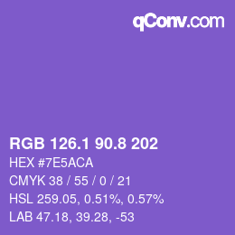 カラーコード: RGB 126.1 90.8 202 | qconv.com