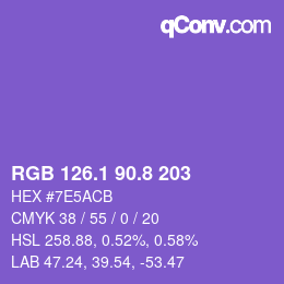 カラーコード: RGB 126.1 90.8 203 | qconv.com