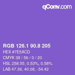 カラーコード: RGB 126.1 90.8 205 | qconv.com