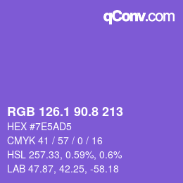 カラーコード: RGB 126.1 90.8 213 | qconv.com