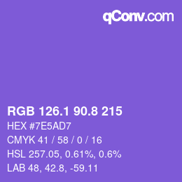 カラーコード: RGB 126.1 90.8 215 | qconv.com