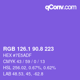 カラーコード: RGB 126.1 90.8 223 | qconv.com