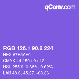 カラーコード: RGB 126.1 90.8 224 | qconv.com