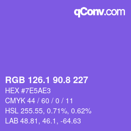 カラーコード: RGB 126.1 90.8 227 | qconv.com