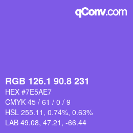 カラーコード: RGB 126.1 90.8 231 | qconv.com