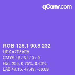 カラーコード: RGB 126.1 90.8 232 | qconv.com