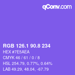 カラーコード: RGB 126.1 90.8 234 | qconv.com