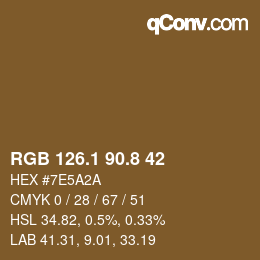 Código de color: RGB 126.1 90.8 42 | qconv.com