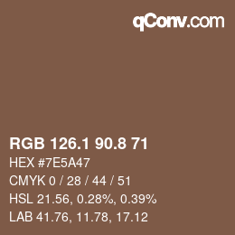 Color code: RGB 126.1 90.8 71 | qconv.com