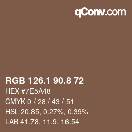Color code: RGB 126.1 90.8 72 | qconv.com