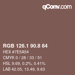 カラーコード: RGB 126.1 90.8 84 | qconv.com
