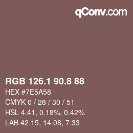 カラーコード: RGB 126.1 90.8 88 | qconv.com