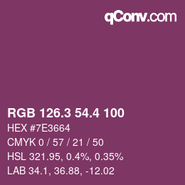 カラーコード: RGB 126.3 54.4 100 | qconv.com