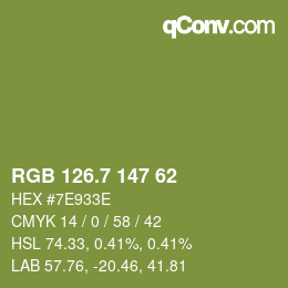 カラーコード: RGB 126.7 147 62 | qconv.com