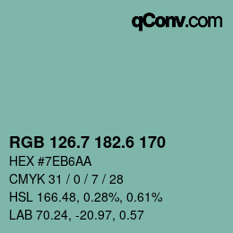 カラーコード: RGB 126.7 182.6 170 | qconv.com