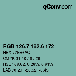 カラーコード: RGB 126.7 182.6 172 | qconv.com
